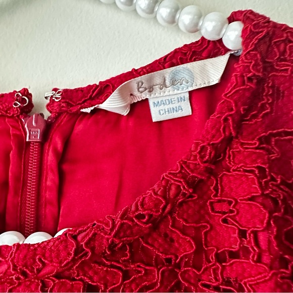 BODEN Dress Cotton Embroidered and Lace Fabric 3/4 Sleeved Red Size 4 - Picture 5 of 12
